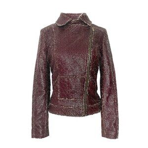 Van Caloen burgundy distressed leather biker jacket